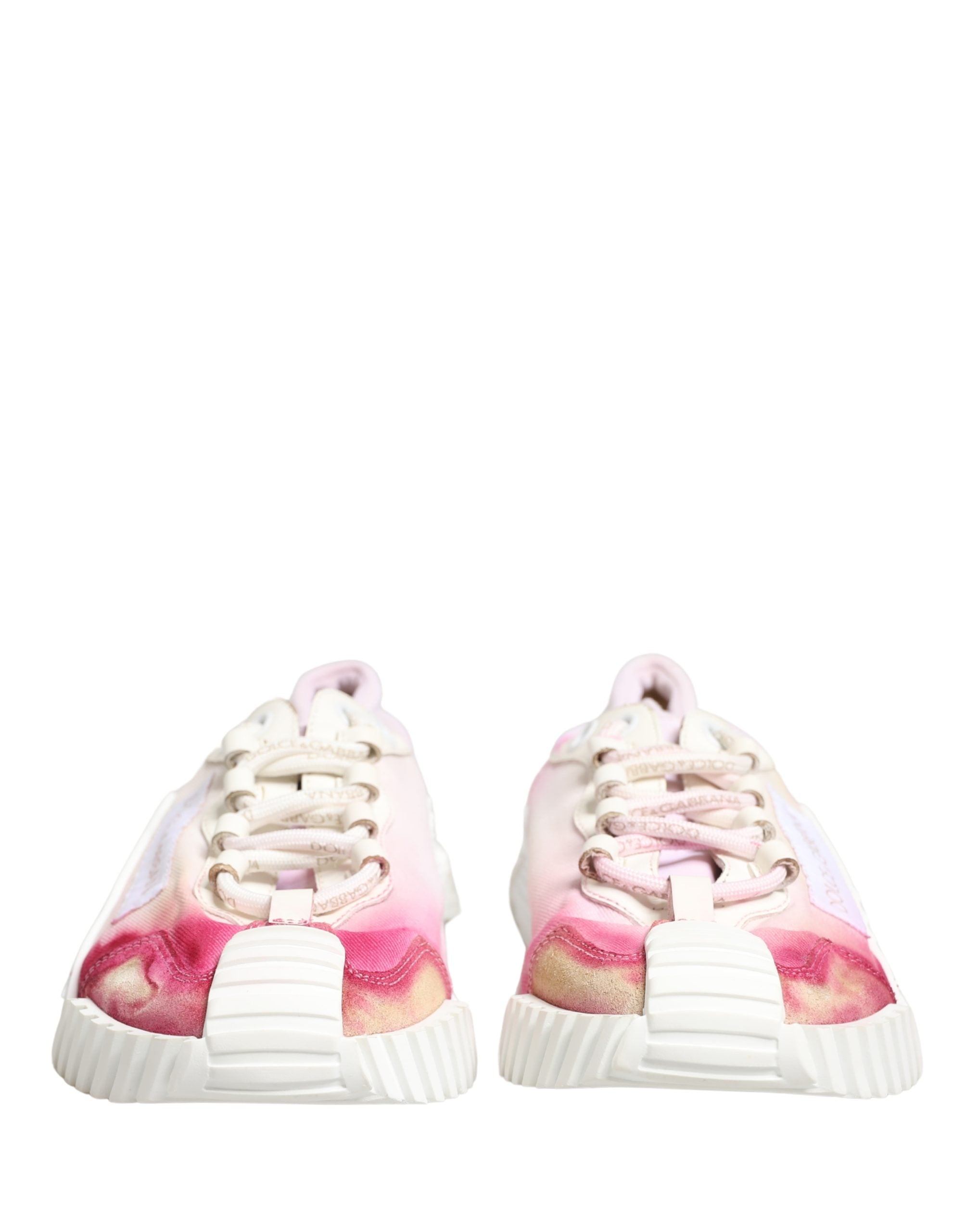 Chaussures sneakers basses blanches Dolce & Gabbana NS1 en dentelle avec laçage, vue de face.