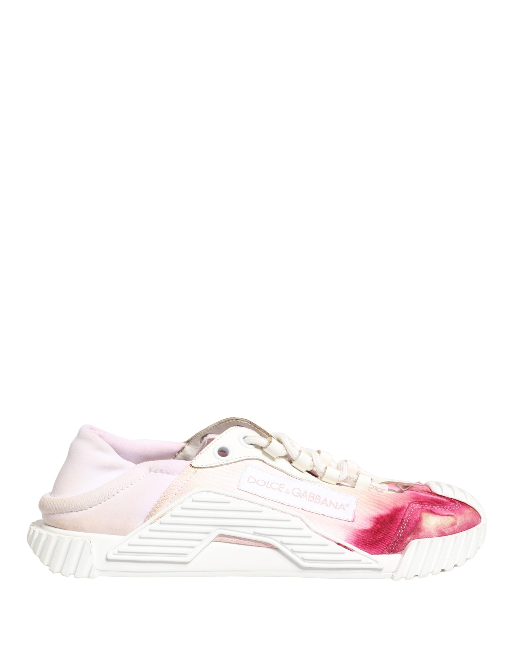 Chaussures sneakers basses blanches Dolce & Gabbana NS1 en dentelle avec laçage, vue de côté.