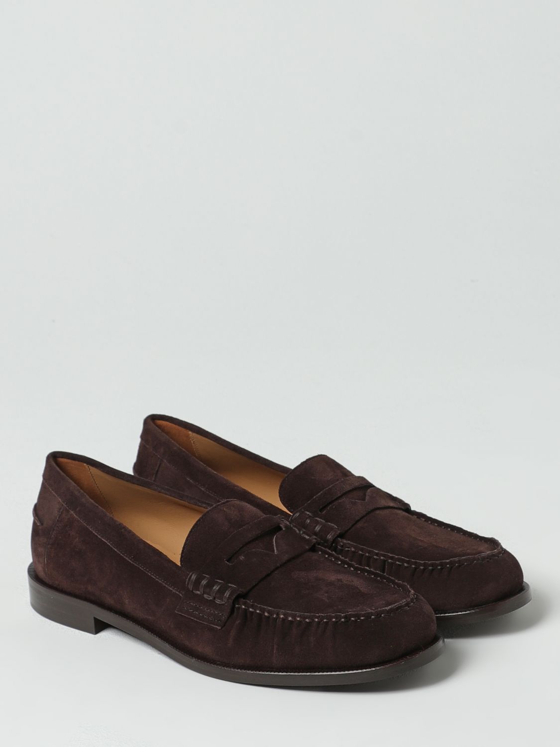 Chaussures mocassins en suède marron Emporio Armani, slips-on élégants pour homme, finition raffinée et style sophistiqué.