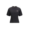 T-shirt en coton noir Moncler Grenoble, style décontracté avec logo discret, porté sur mannequin.