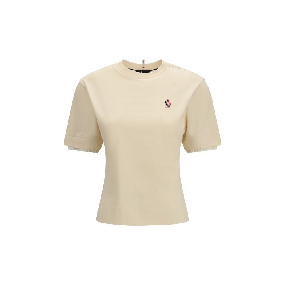 T-shirt en coton beige Moncler Grenoble avec logo sur la poitrine, manches courtes et coupe classique.