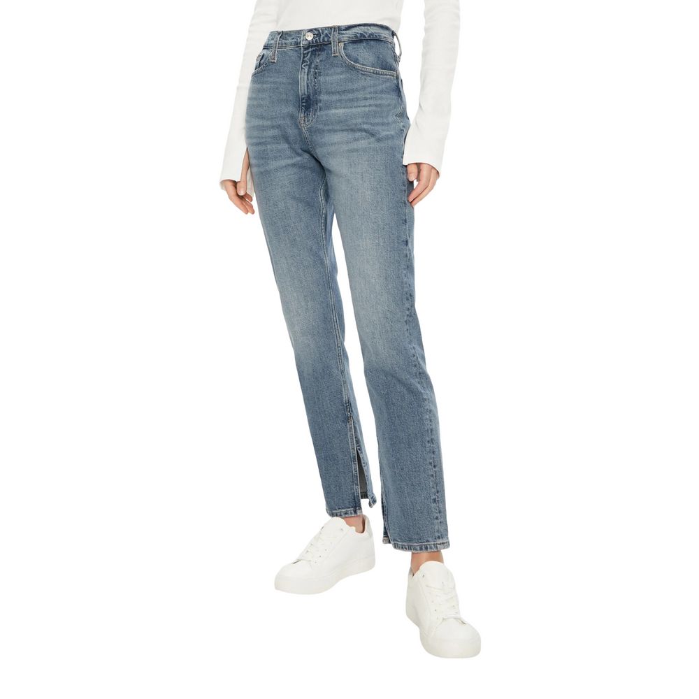 Pantalon skinny en denim bleu en coton de Calvin Klein Jeans, vue de face, ajusté et élégant.