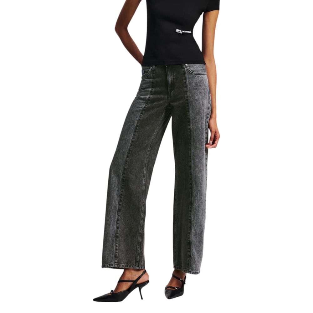 Jeans décontractés en coton noir de la marque Karl Lagerfeld, coupe relaxée, visibles en face avec détails de style.