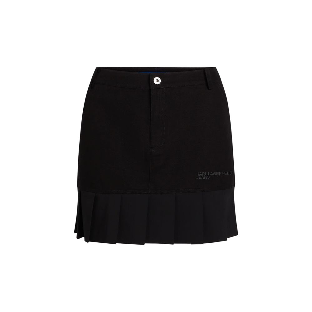 Mini jupe en coton noir de Karl Lagerfeld, style élégant et moderne, visible avec détails de la couture sur le devant.