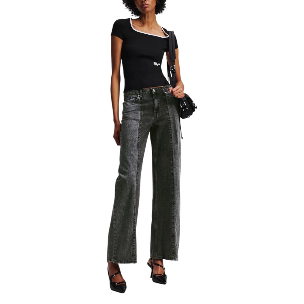 Jeans décontractés en coton noir de Karl Lagerfeld, coupe relaxée, visibles avec détails de couture et poche arrière.