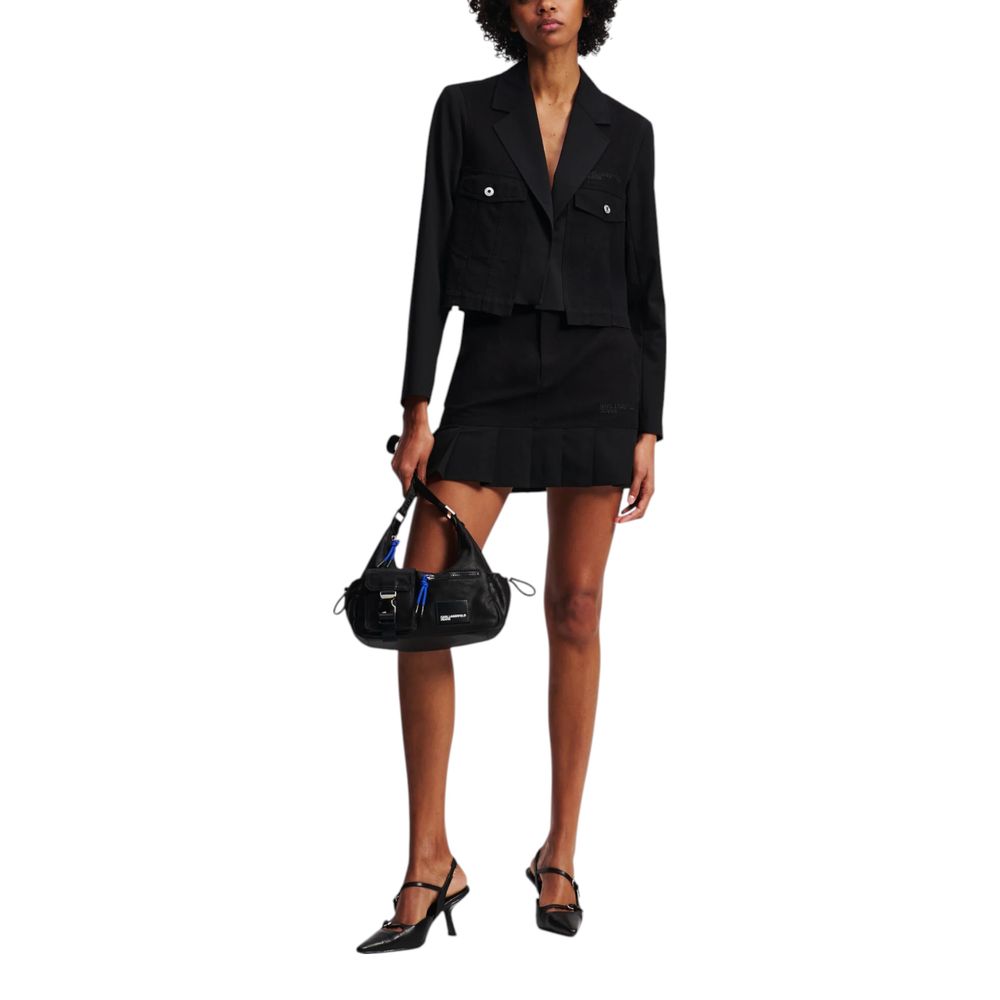 Blazer noir en polyester de Karl Lagerfeld, veste élégante pour hommes ou femmes, avec coupe classique et détails modernes.