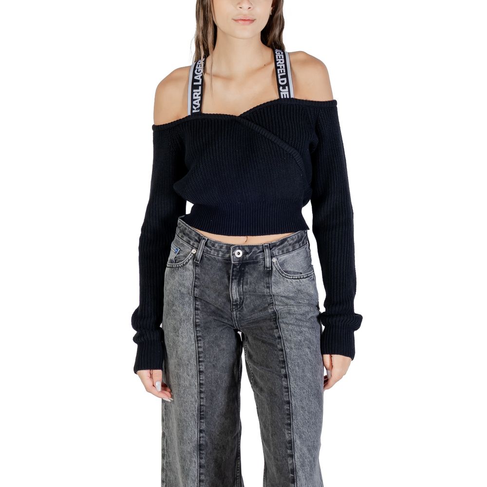 Sweat-shirt en coton noir de Karl Lagerfeld, style décontracté avec logo de la marque, porté par un mannequin.