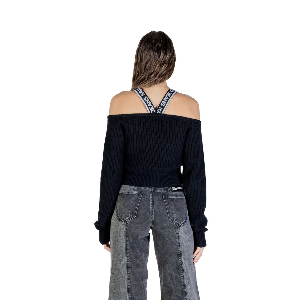 Sweatshirt en coton noir de Karl Lagerfeld avec logo discret, porté sur un mannequin, style décontracté et élégant.