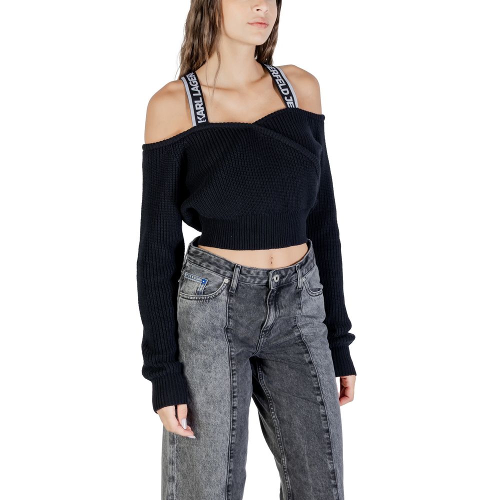 Sweat-shirt noir en coton de la marque Karl Lagerfeld, coupe décontractée avec logo discret sur la poitrine.