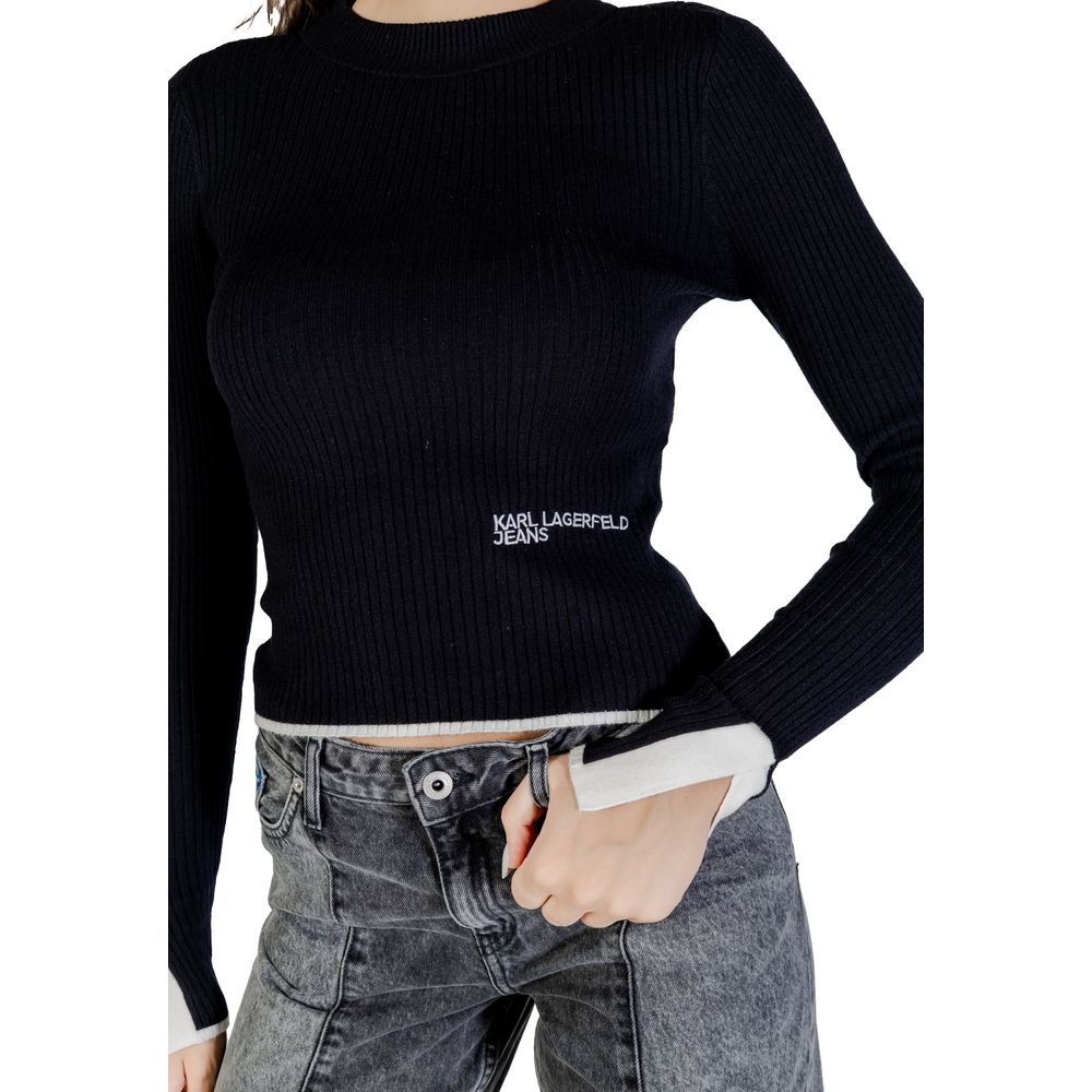 Sweatshirt noire en viscose de la marque Karl Lagerfeld, avec logo discret visible sur le devant.