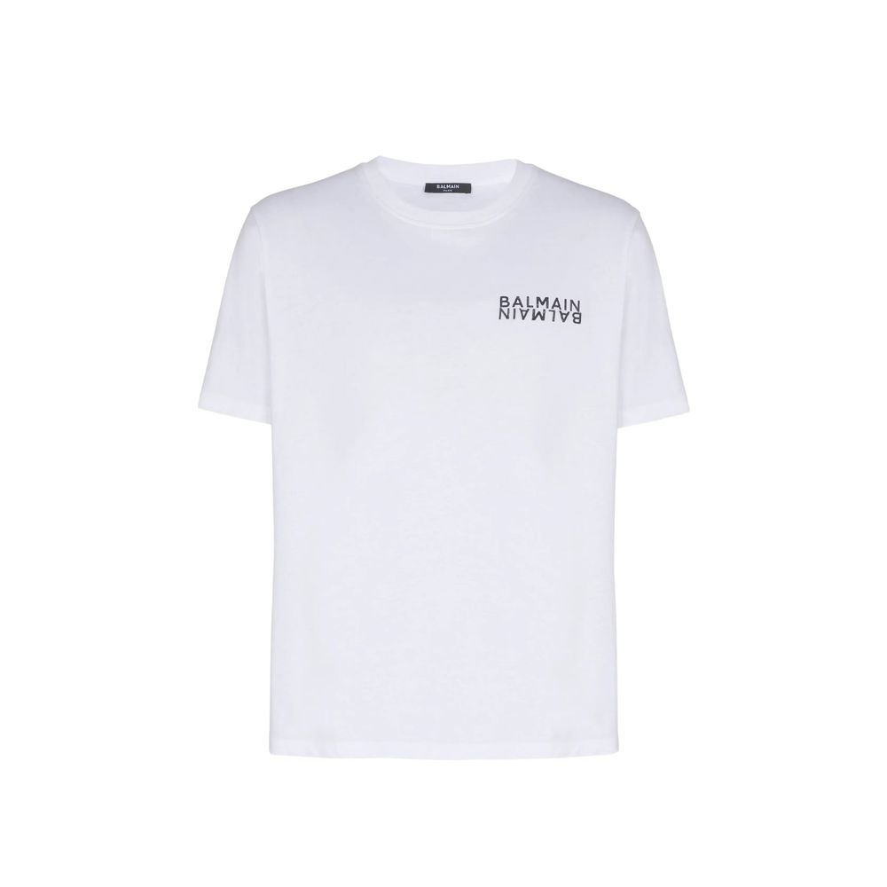 T-shirt blanc en coton de la marque Balmain, coupe classique et logo discret visible sur le devant.