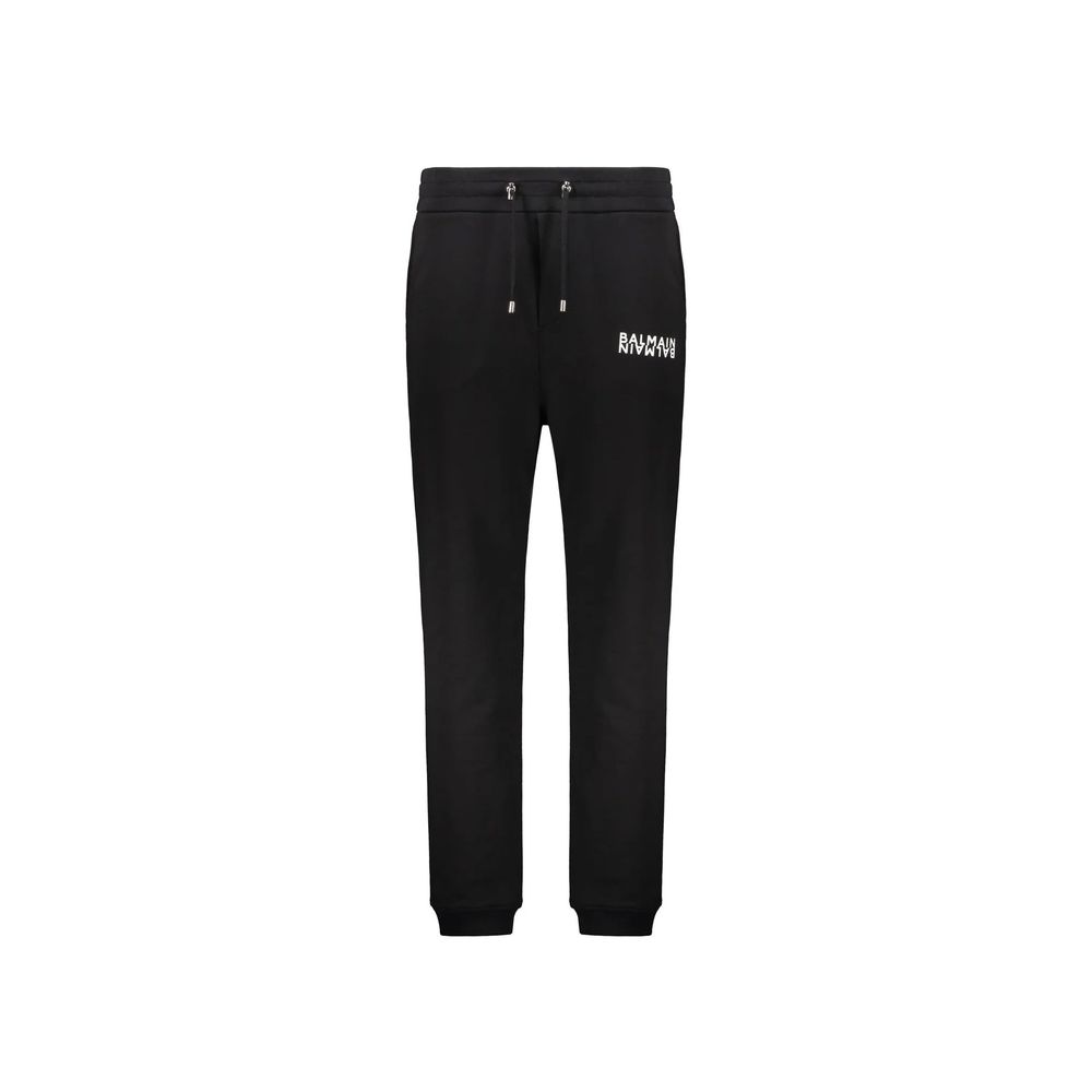 Pantalon de jogging noir en coton de Balmain, style décontracté avec logo sur la jambe, pour entraînement et détente.