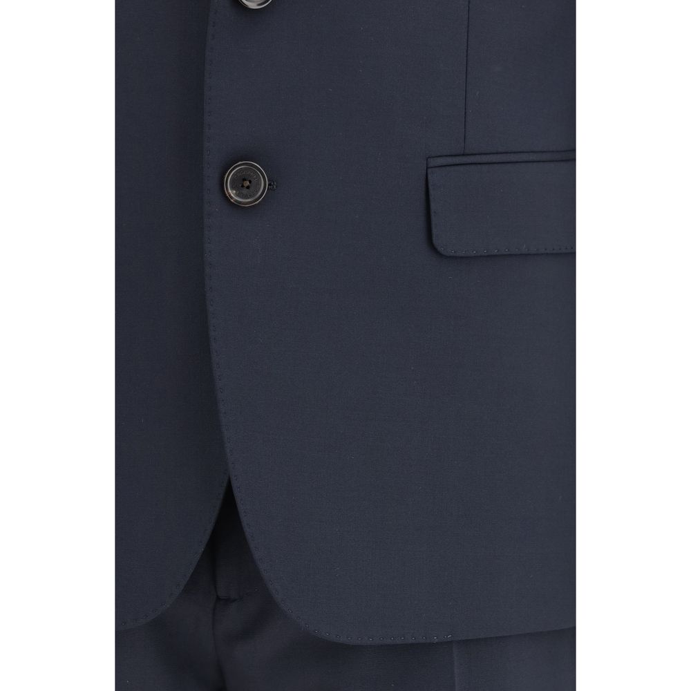 Costume en laine bleue Dsquared², veste et pantalon assortis, style élégant et sophistiqué, porté sur un mannequin.