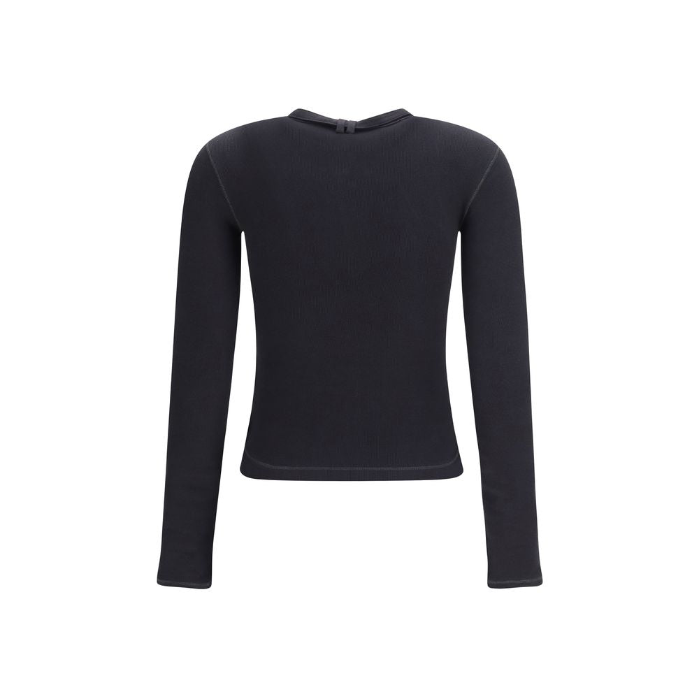 T-shirt à manches longues en coton noir de marque Diesel, coupe décontractée, visible en gros plan sur fond neutre.