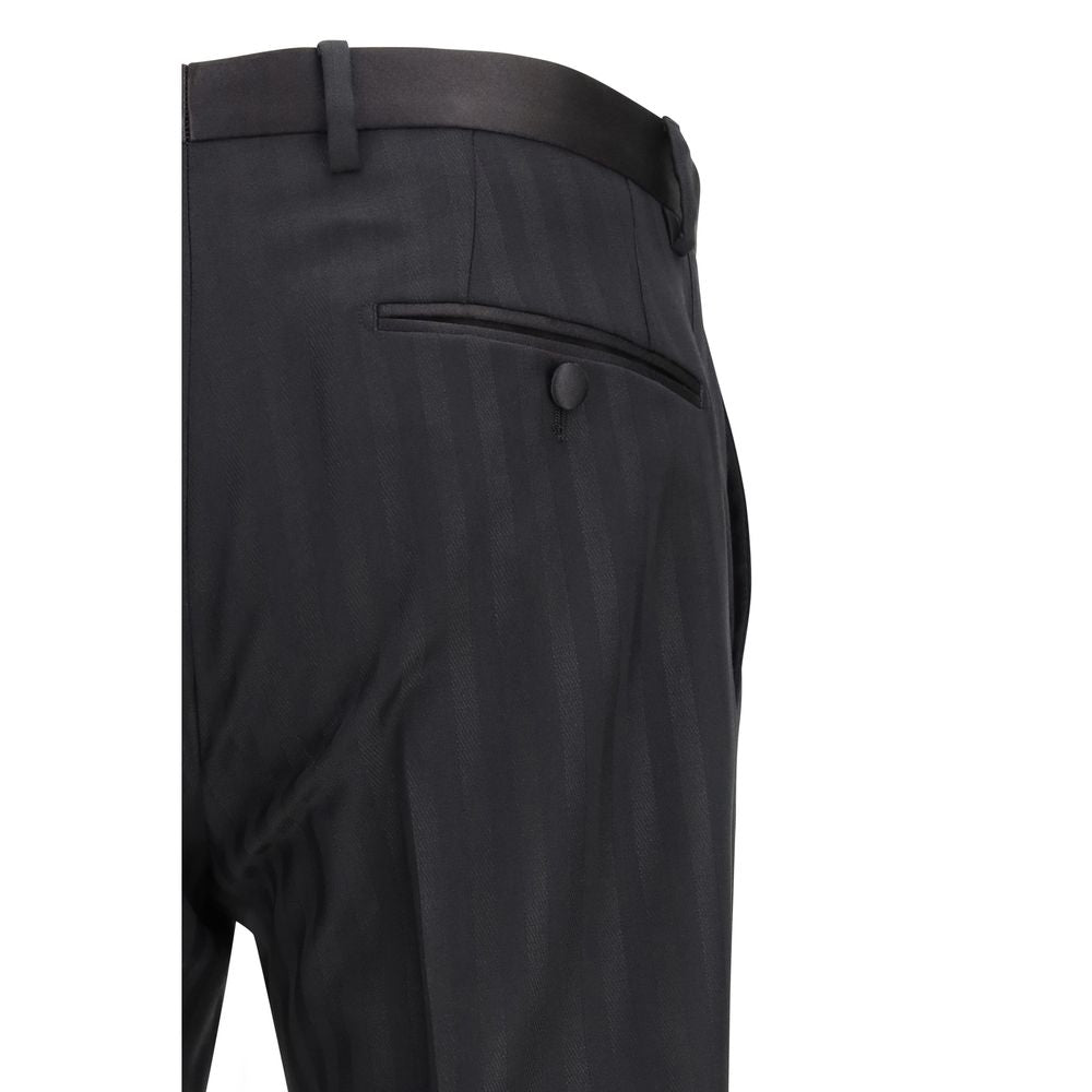 Pantalon noir en laine Dolce & Gabbana Oves Aries, style élégant avec coupe ajustée et détails sophistiqués.