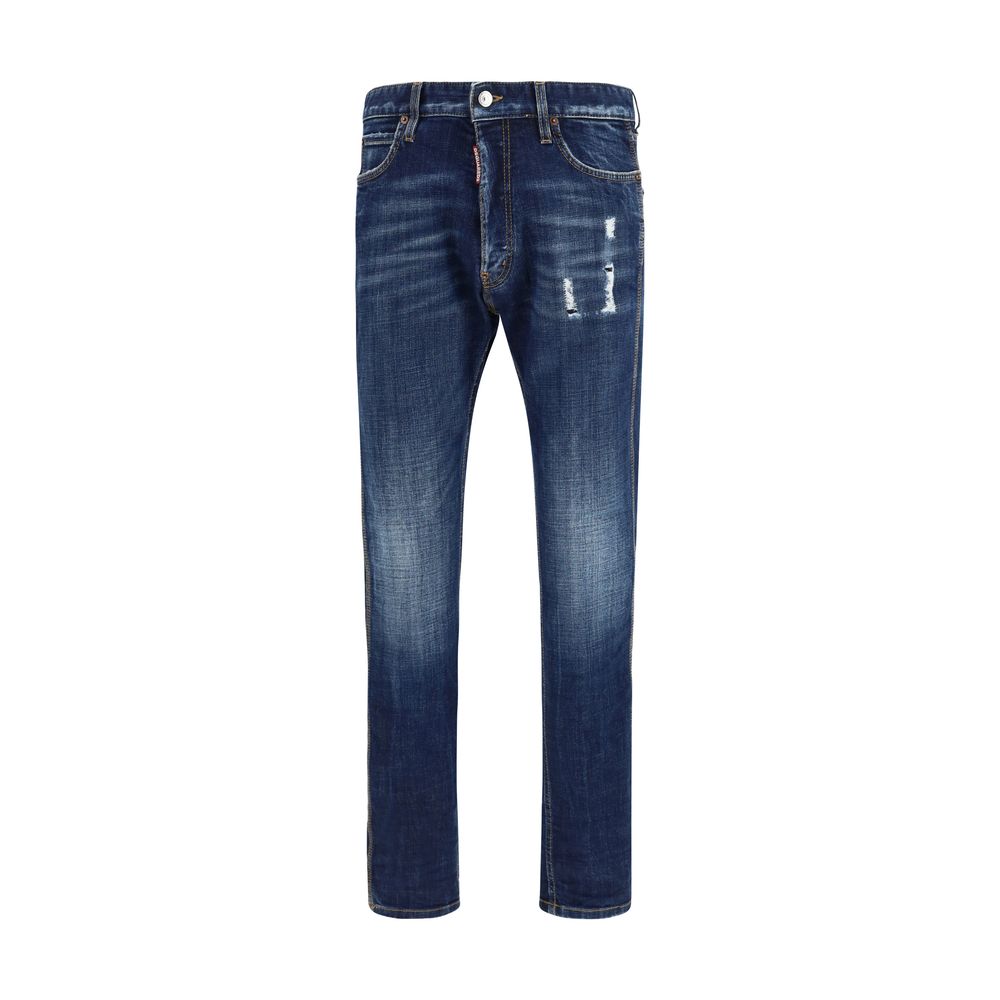 Jeans en denim en coton bleu de Dsquared², coupe classique, visibles détails et texture du tissu.