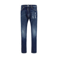 Jeans en denim en coton bleu de Dsquared², coupe classique, visibles détails et texture du tissu.