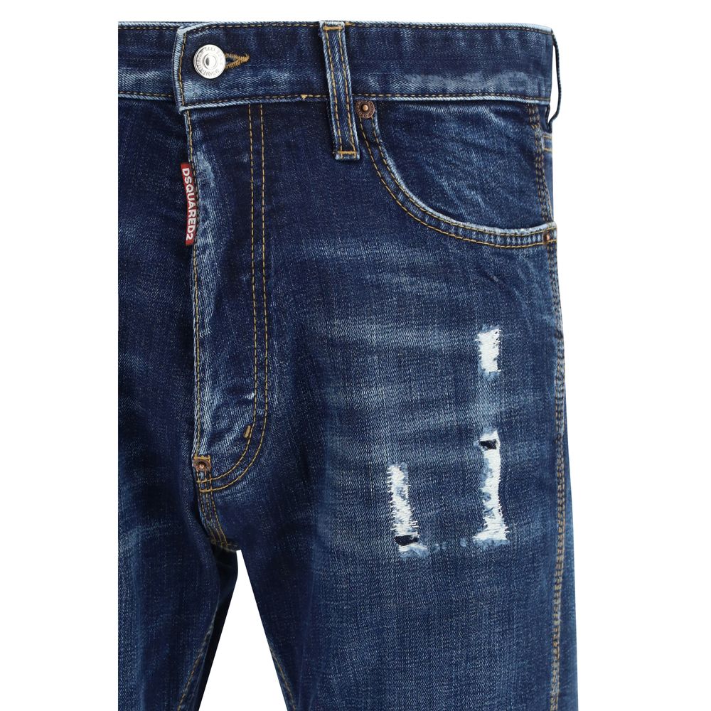 Jeans en denim coton bleu Dsquared², coupe classique avec détails en denim, vue de face.