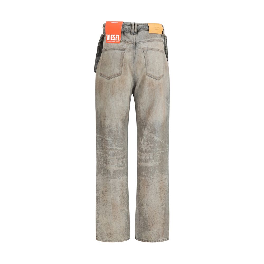 Jeans slim en coton gris de la marque Diesel, vue détaillée du pantalon avec coupe ajustée et fermeture éclair.