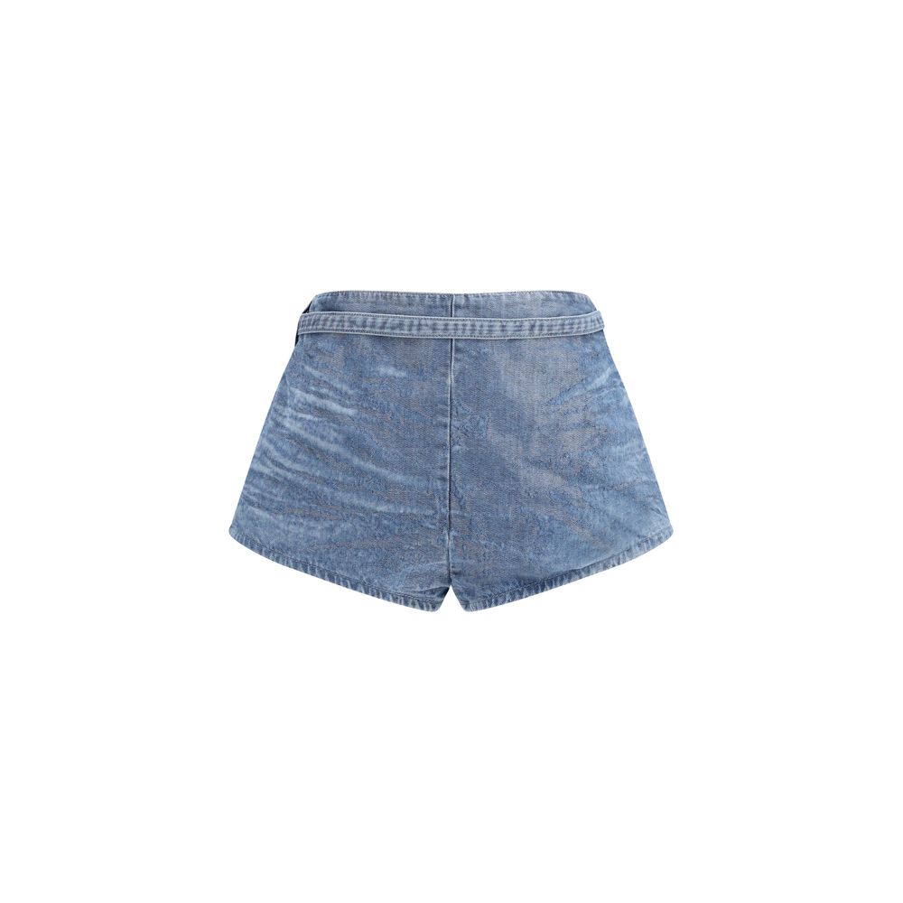Shorts bermuda en coton bleu de la marque Diesel, vue de face, avec détails de couture et ceinture.