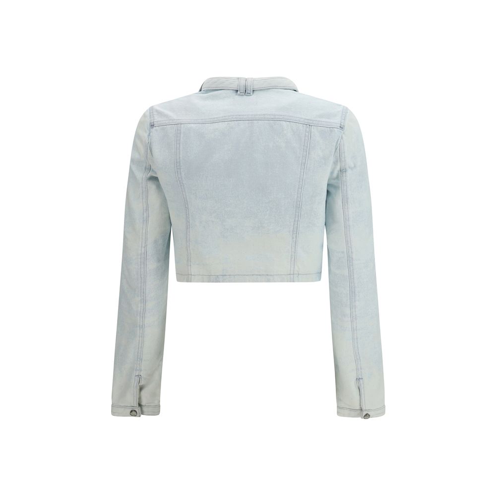 Veste en coton bleue de style biker Diesel, avec détails de couture et fermeture éclair visible.
