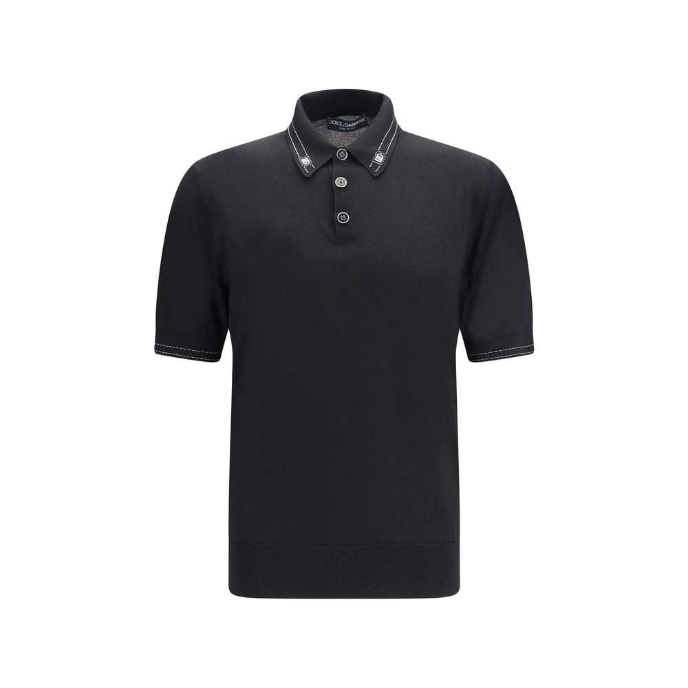 Chemise polo en soie noire de Dolce & Gabbana, vêtement élégant pour homme avec col et manches courtes.