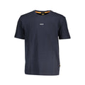 T-shirt homme en coton biologique bleu de la marque Hugo Boss, coupe classique et logo discret sur la poitrine.