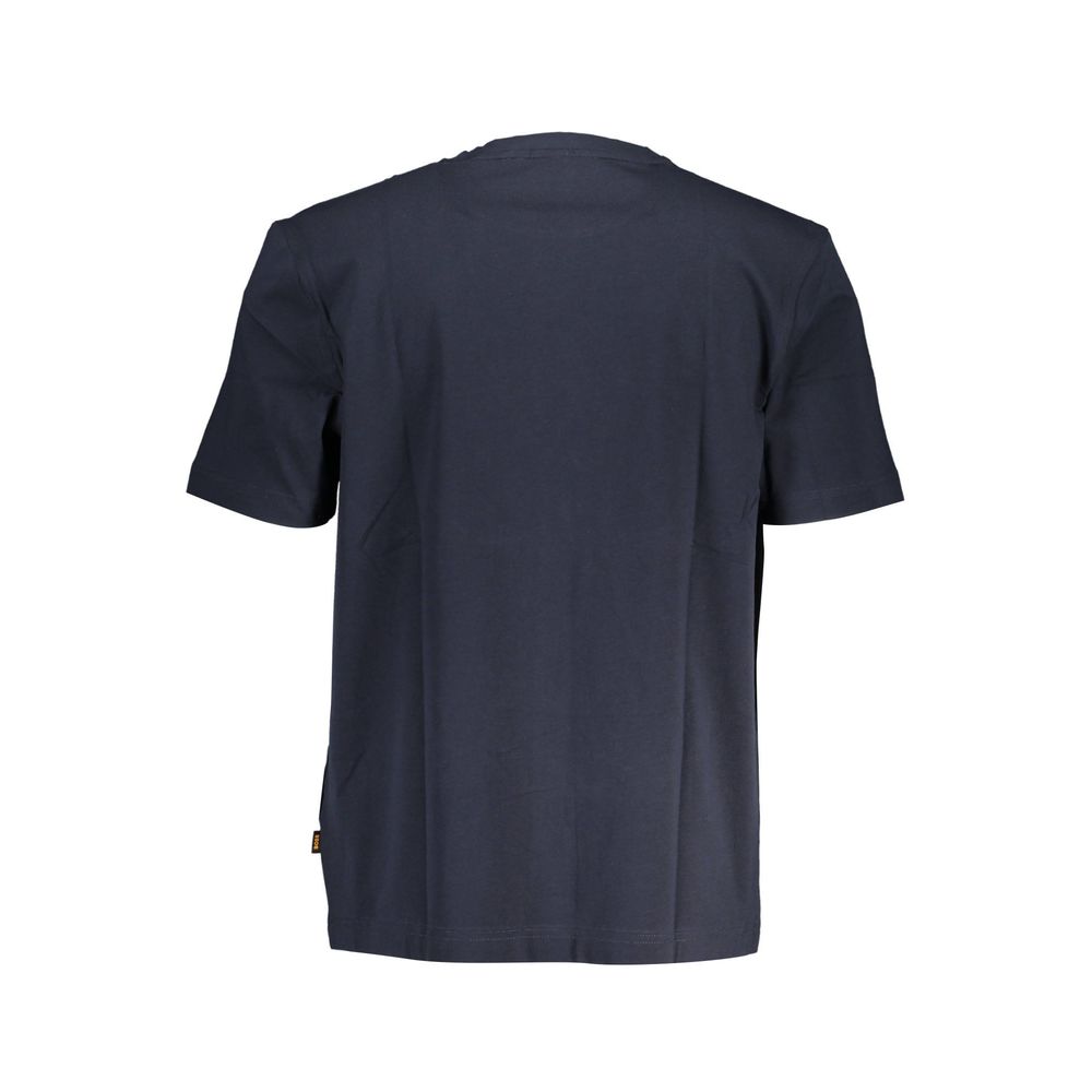 T-shirt homme Hugo Boss en coton bio bleu, coupe classique, logo discret sur la poitrine, tissu confortable et écologique.