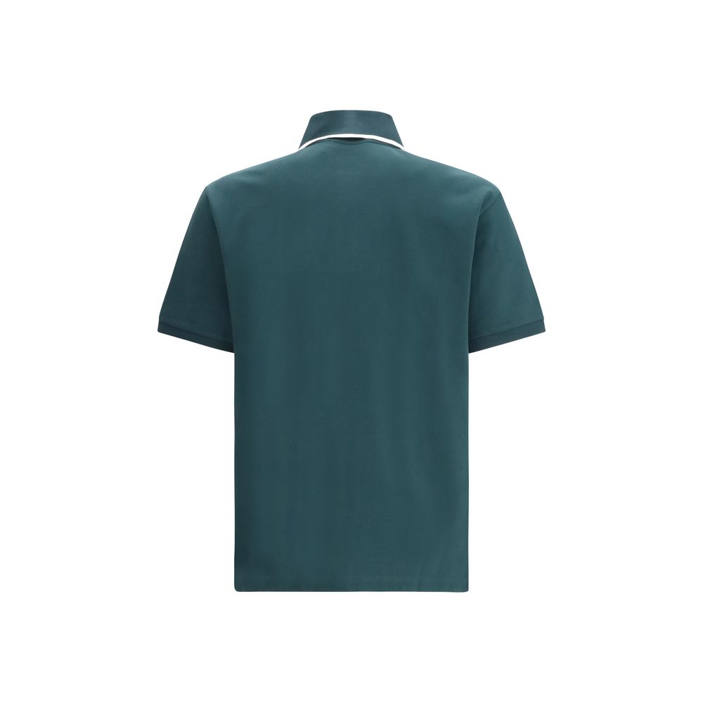 Chemise polo en coton bicolore Gucci avec logo, vue de face, détails du col et des manches.