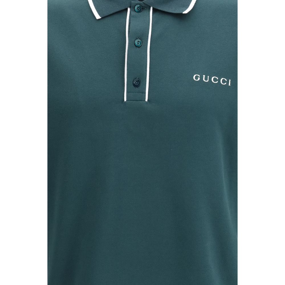 Chemise polo bicolore en coton Gucci, vue de face avec col et logo Gucci visible, pour homme ou femme élégante et confortable.