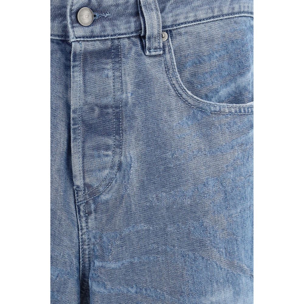 Jeans droits en coton bleu Diesel, style classique, visible sur un mannequin avec poches et fermeture éclair.