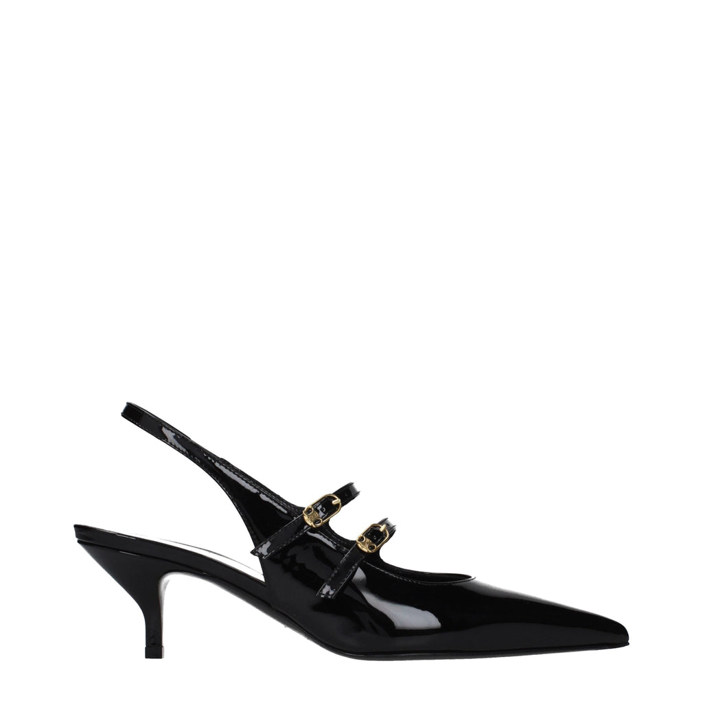 Sandales en cuir noir de Celine, chaussures élégantes en cuir avec semelle plate et design minimaliste, vues de côté.