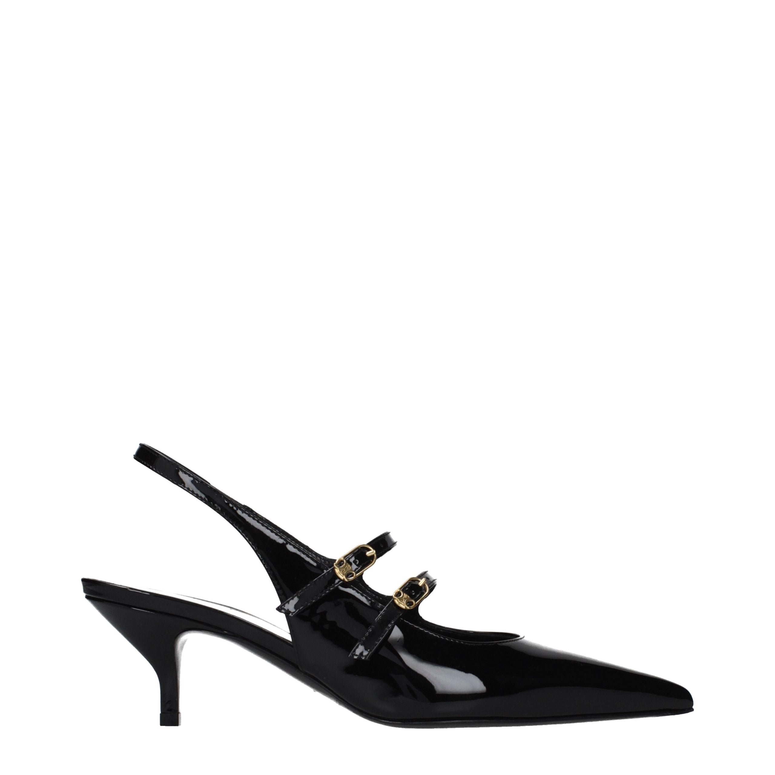 Sandales en cuir noir de Celine, chaussures élégantes en cuir avec semelle plate et design minimaliste, vues de côté.