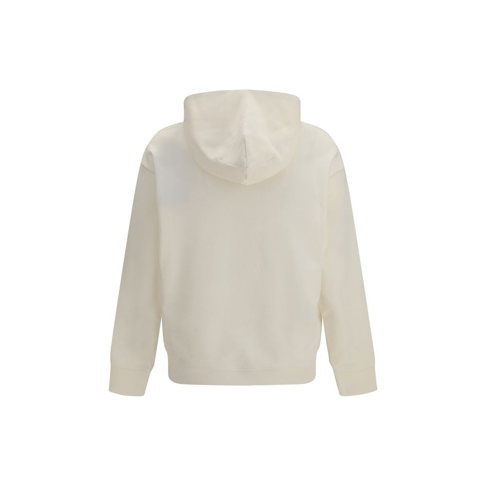 Sweat-shirt beige en coton Moncler Grenoble, style décontracté avec logo discret, porté sur un mannequin.