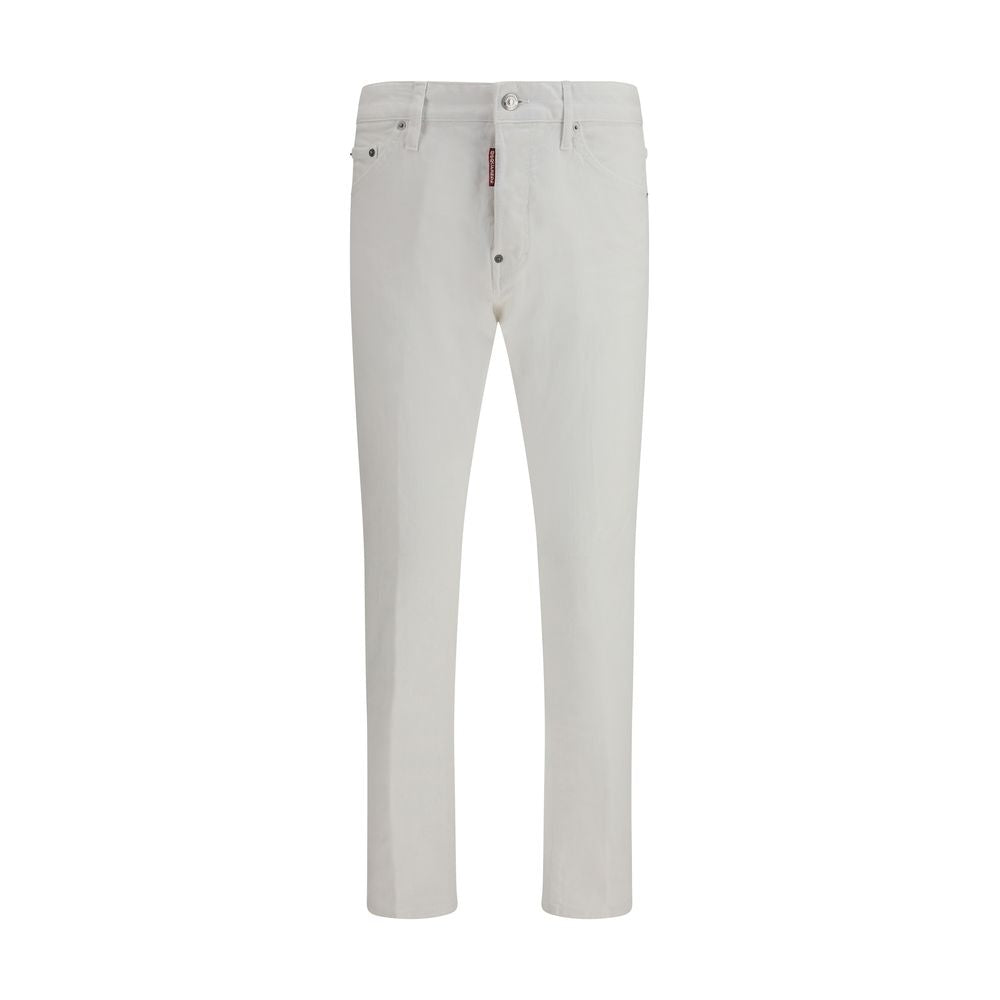 Jeans en denim blanc Dsquared² en coton, coupe classique et style décontracté, visibles en détail dans l'image.