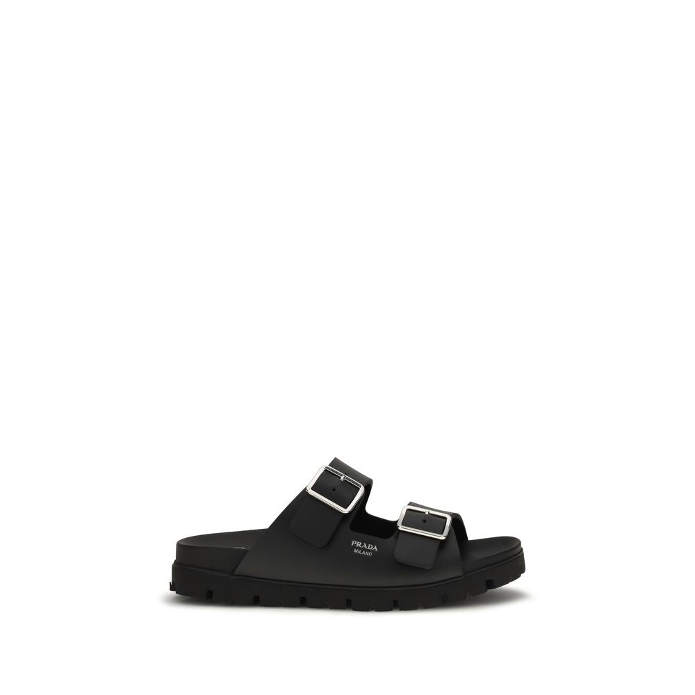 Prada Schwarze flache Sandalen aus Kalbsleder Bos Taurus