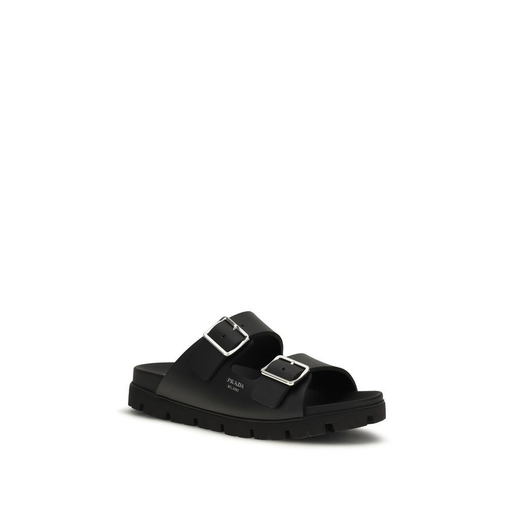 Prada Schwarze flache Sandalen aus Kalbsleder Bos Taurus