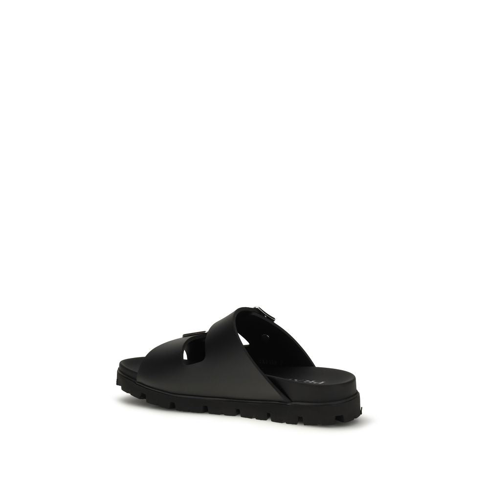 Prada Schwarze flache Sandalen aus Kalbsleder Bos Taurus