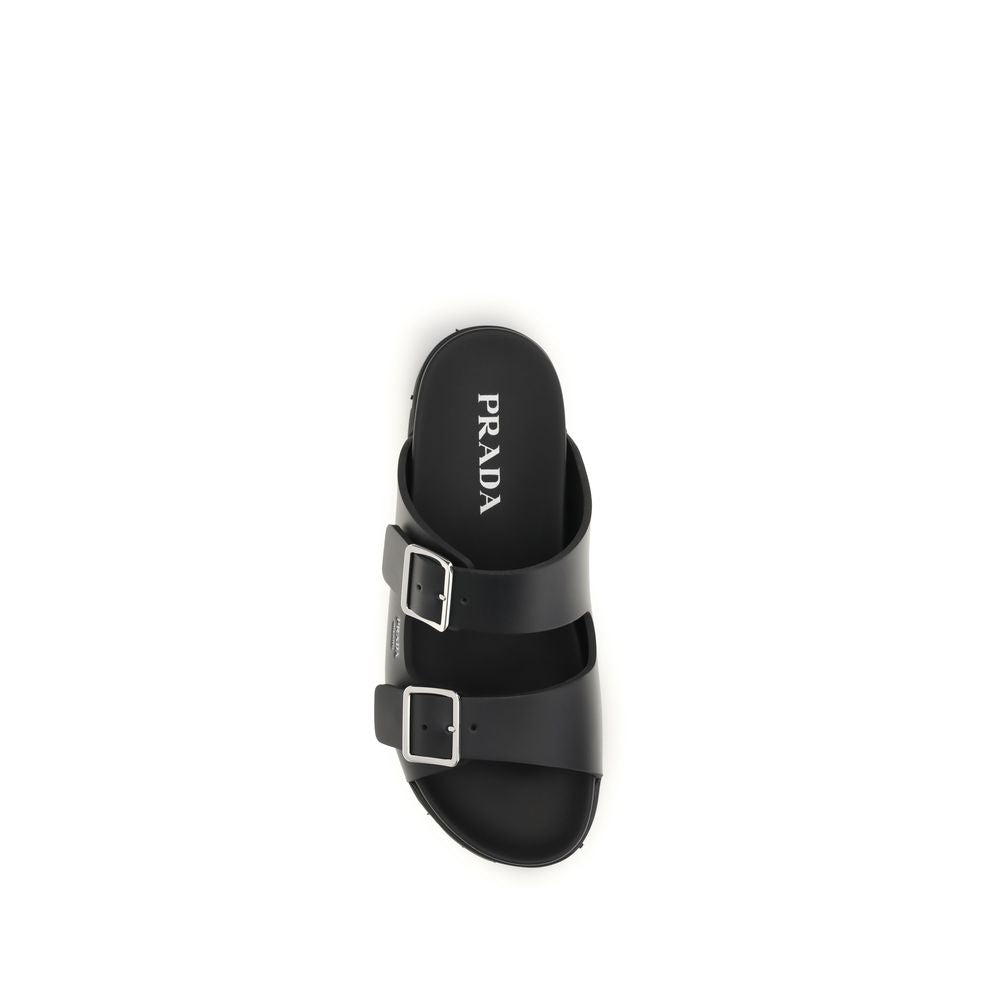 Prada Schwarze flache Sandalen aus Kalbsleder Bos Taurus