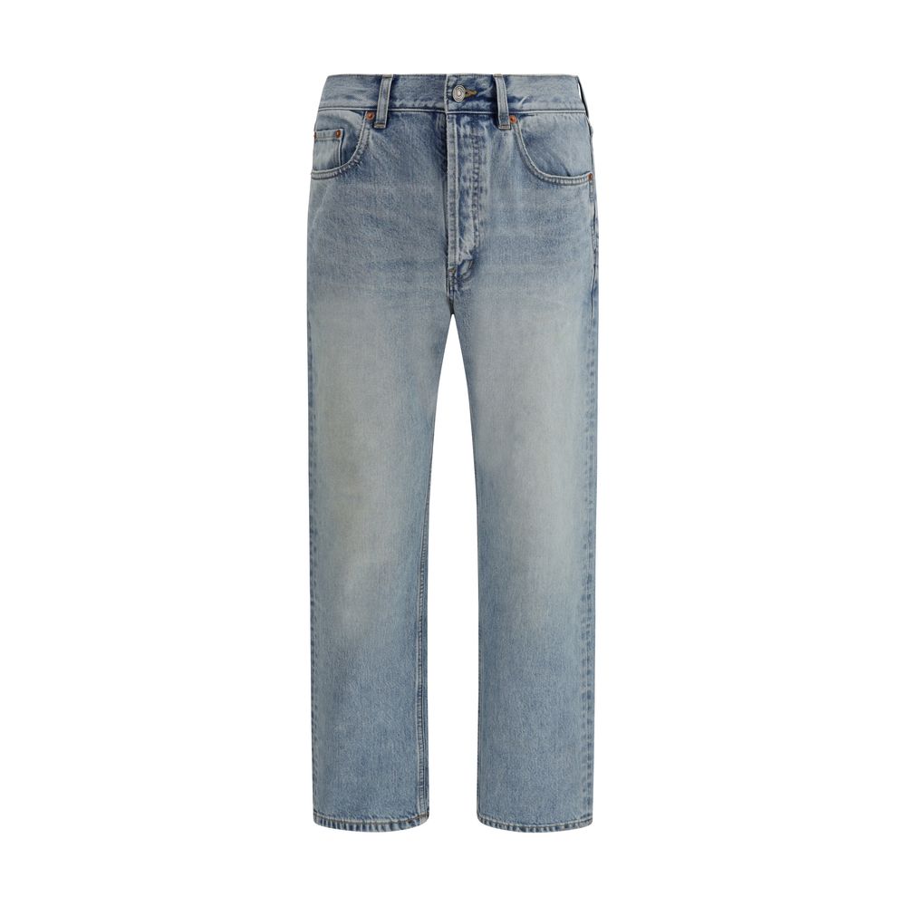 Jeans droits en coton bleu de Saint Laurent, style classique, affichant une coupe droite et une finition soignée.