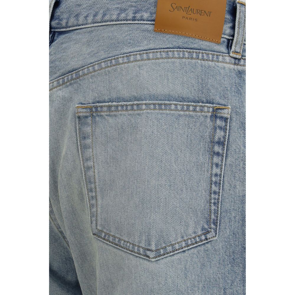 Jeans droits en coton bleu de Saint Laurent, style classique, visibles détails de couture et coupe droite.