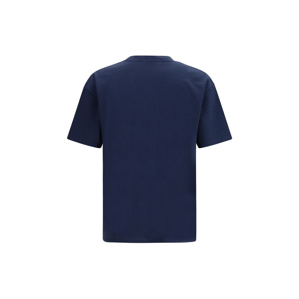 T-shirt en coton bleu Saint Laurent, coupe classique et logo discrète, vue de face sur fond blanc.