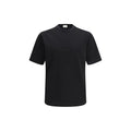 T-shirt en coton noir de Saint Laurent, coupe classique, porté par un mannequin, détails du col rond.