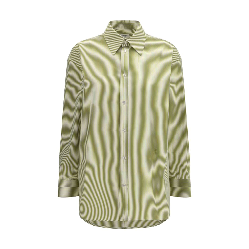 Chemise Saint Laurent en coton bicolore avec motif, style élégant et moderne, visible avec motif à rayures et coupe ajustée.