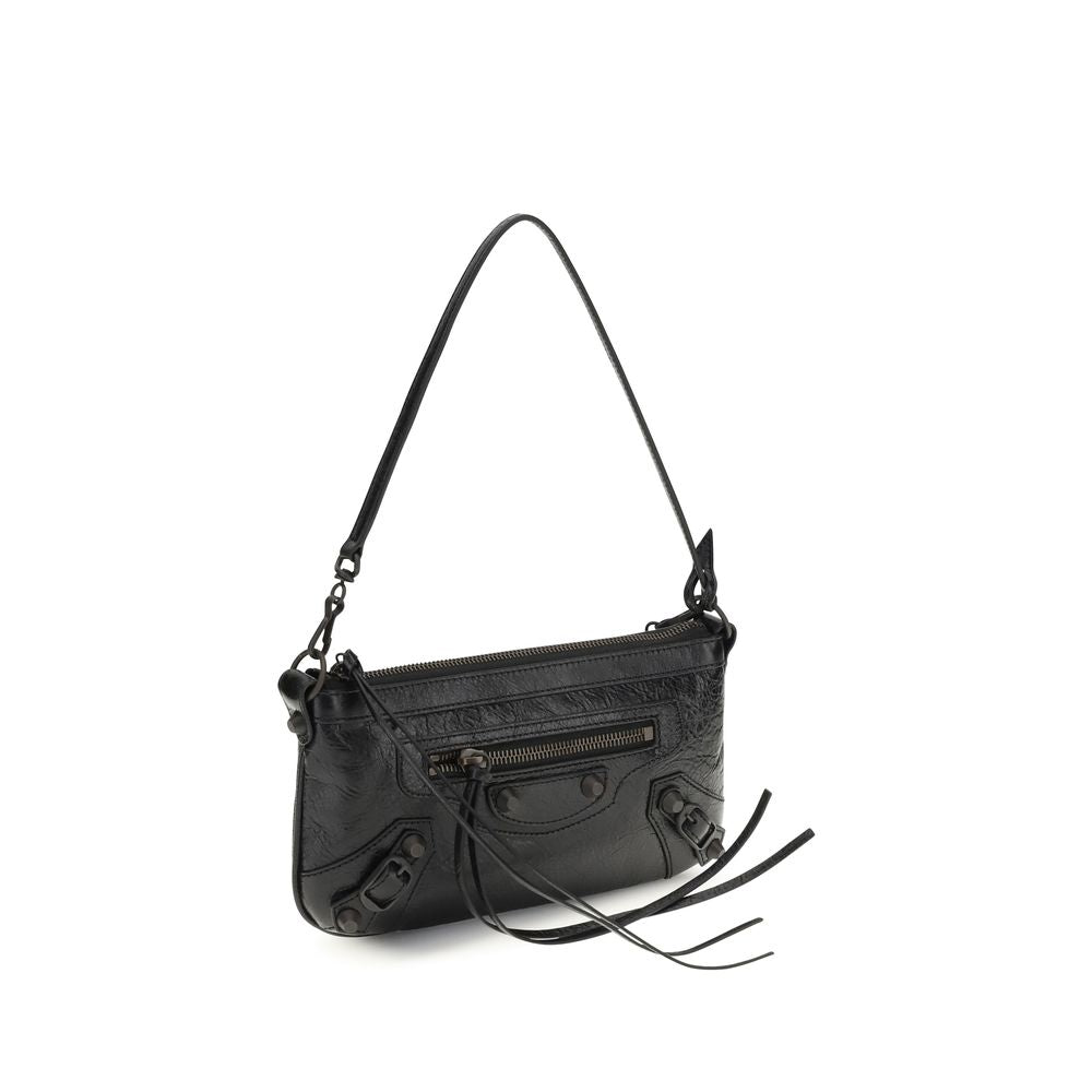 Sac à épaule Balenciaga en cuir d'agneau noir Ovis Aries, avec détails élégants et finition raffinée.