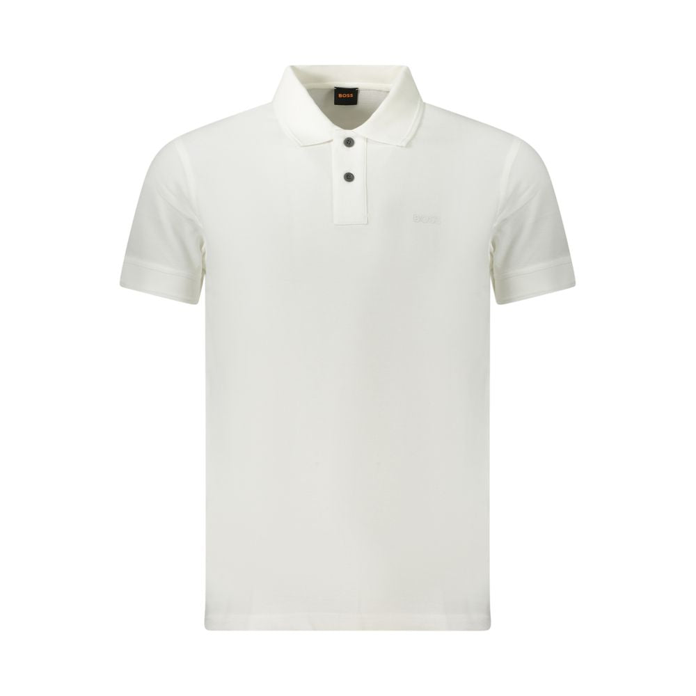 Polo pour homme Hugo Boss Bianco en coton blanc, style classique avec col et boutons, porté sur mannequin.