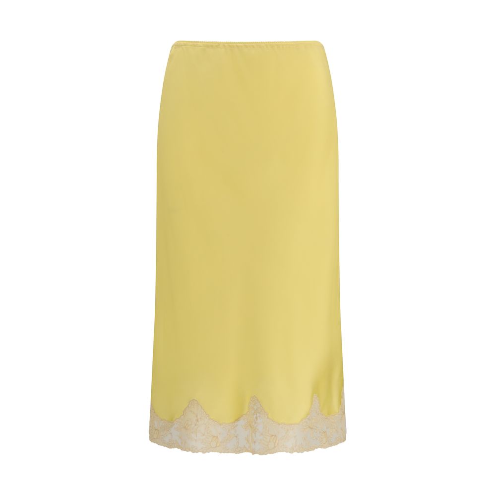 Jupe midi en soie bicolore de Saint Laurent, élégante et fluide, avec une coupe moderne et des détails sophistiqués.