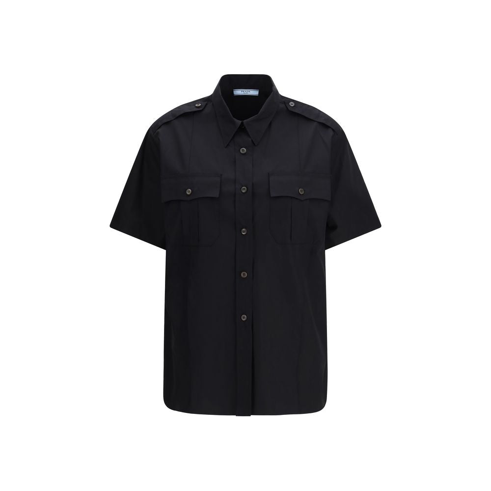Prada Schwarzes Baumwoll-Kurzarmhemd