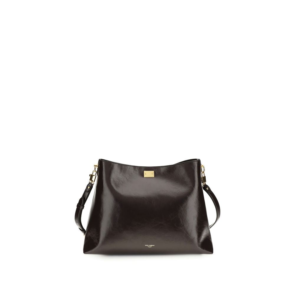 Sac à épaule Dolce & Gabbana Bos Taurus en cuir de veau marron, design élégant et sophistiqué.