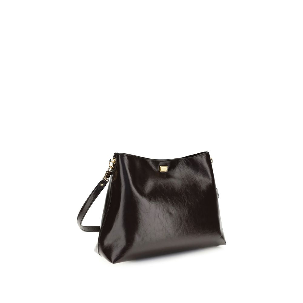 Sac à épaule Dolce & Gabbana Bos Taurus en cuir de veau marron, sac à bandoulière élégant avec détails raffinés.